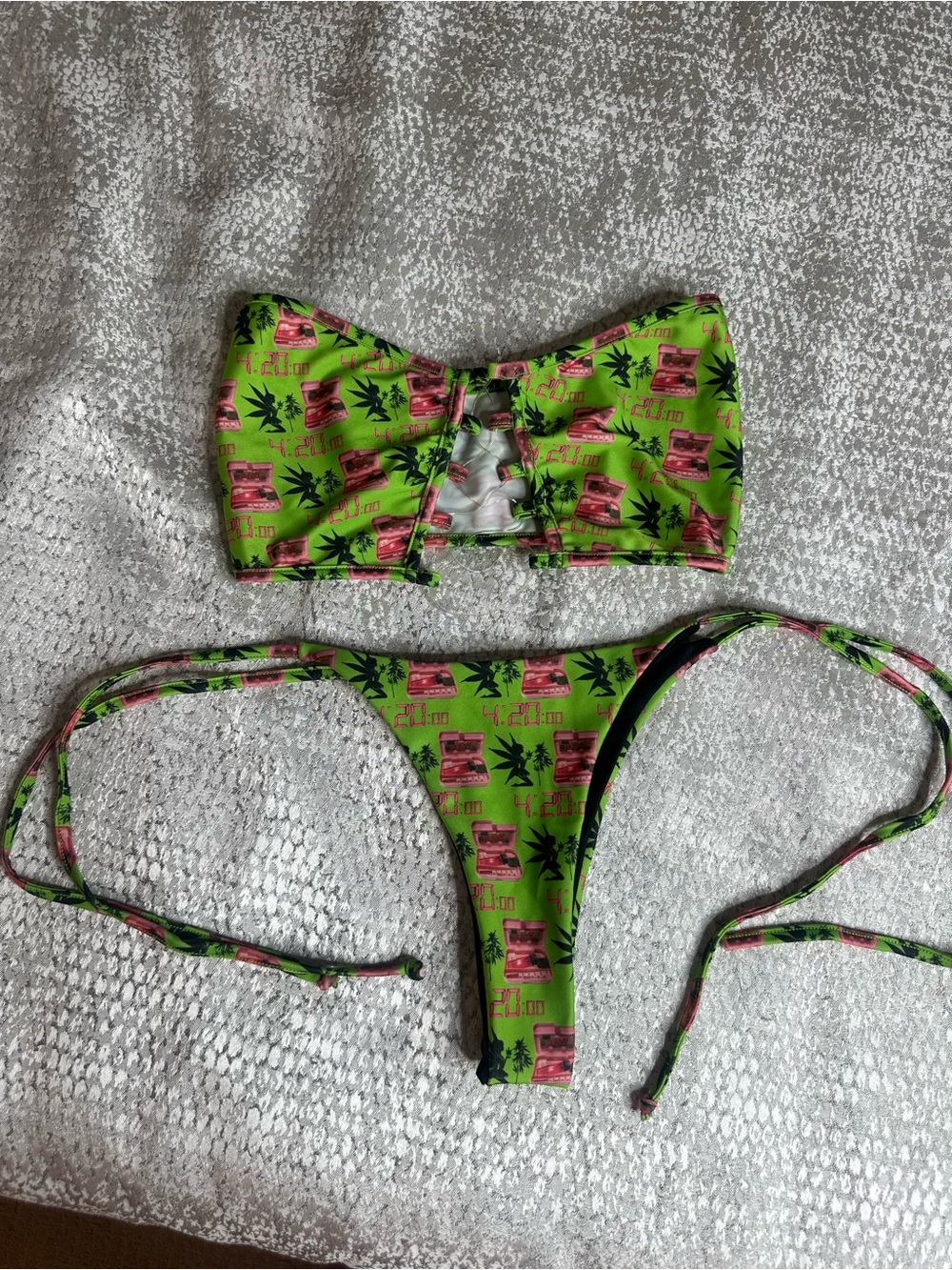Neon Green Tropical 420 Print Bikini